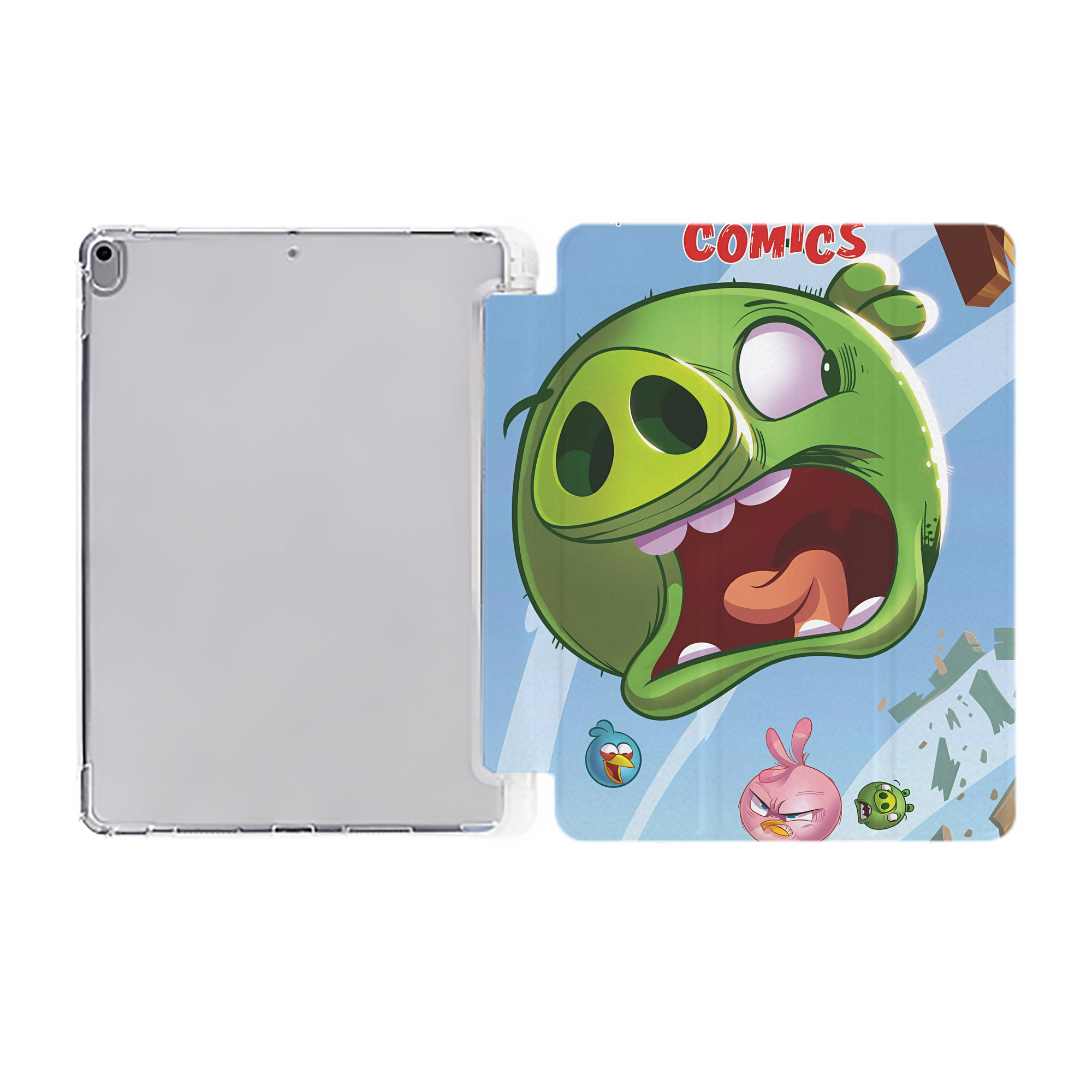 （画像用） Angry Birds アングリーバード IPad ケース ペン収納付き 三つ折りスタンド PUレザー×シリコン 対応機種9.5/10.5/10.9インチ